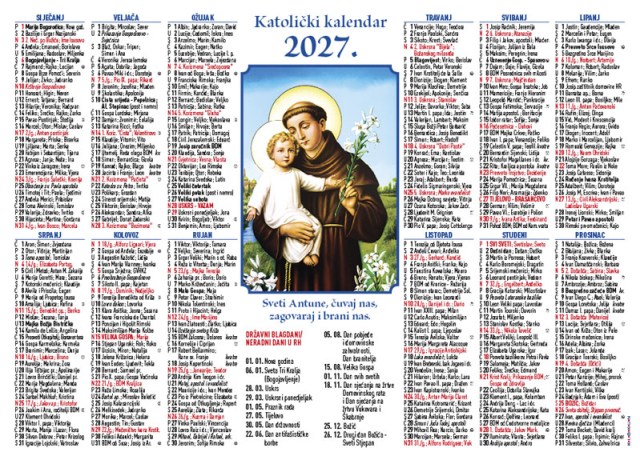 Jednolistni katolički kalendar Sveti Antun